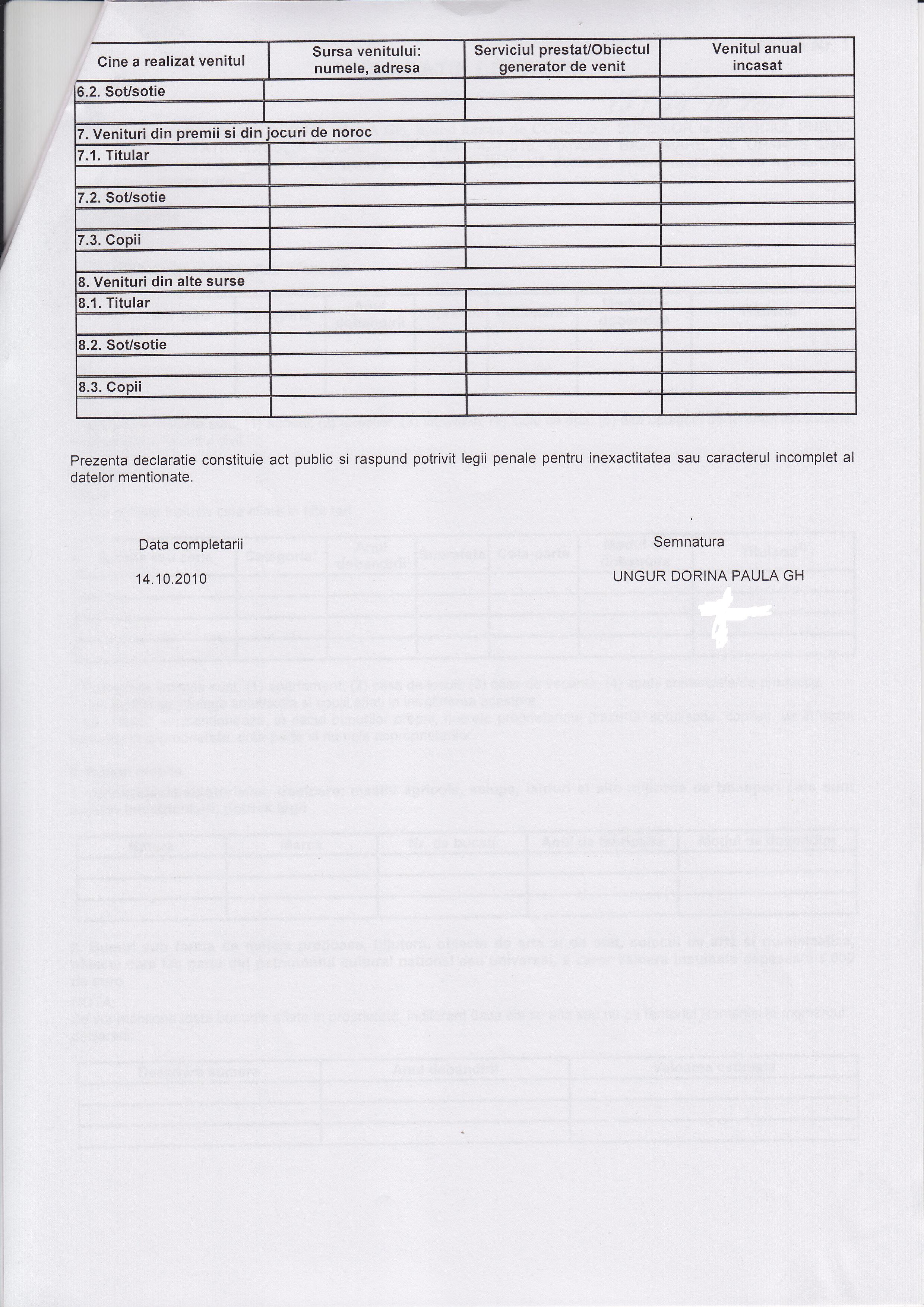 Declaratia de avere si de interese din data 20.12.2010 - pagina 4 din 6